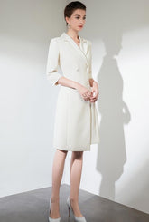 Ivory Elegance Belted Trench Dress